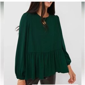 Tuckernuck POMANDER PLACE Hunter Green Carlota Peplum Blouse